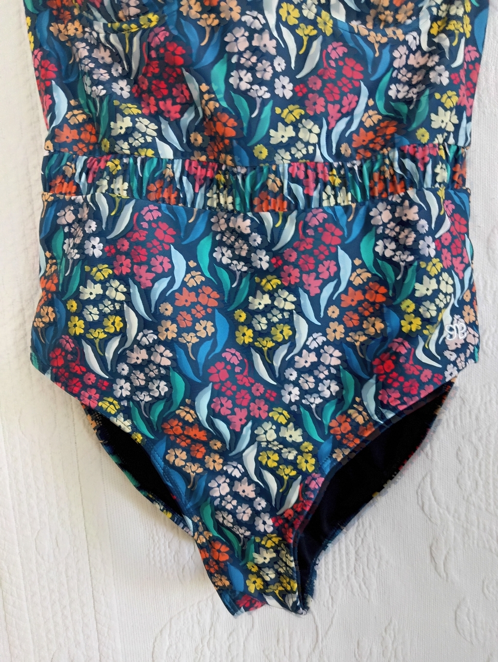 Albion Navy Floral One-Piece Swimsuit Molded Cups Cute Cottagecore Full Coverage - Picture 4 of 11